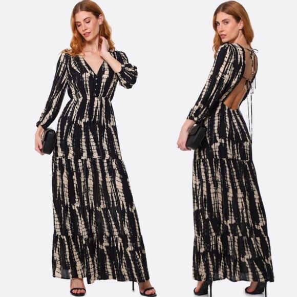 Ba&sh Kezia Lady Black Tie Dye Open Back Tiered Maxi Dress 1 S - Picture 1 of 12
